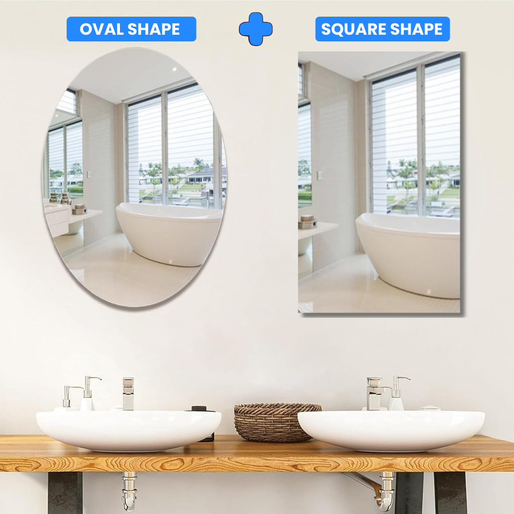 Luxora® - Combo of Oval Shape & Square Shape Mirror (Pack of 2)