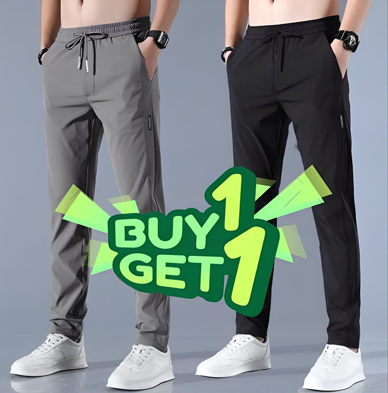 Premium Men's High Stretch Skinny Lycra Pants (Black + Grey) (Buy 1 Get 1 Free)